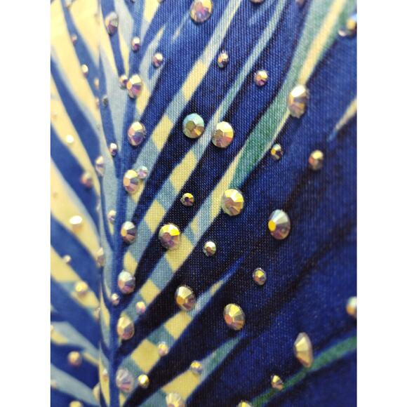 NWT India Boutique One Size Blue Palm Tree Embellished Asymmetric Hem Tank Dress - Picture 3 of 9